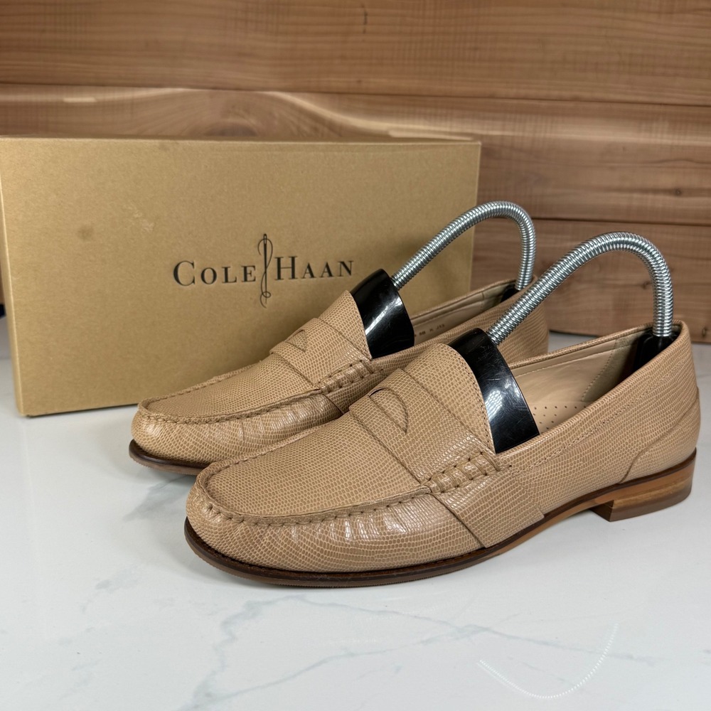 Cole Haan Laurel Moc Sandstone Lizard Print Penny Loafers D41539 Womens 9 B